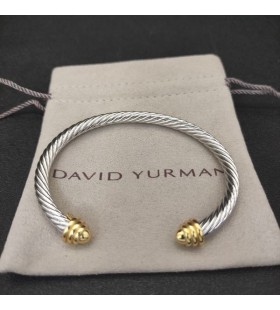 David Yurman Women's Classic Cable Cuff Bracelet Sterling Silver with 14K Yellow Gold Domes 5mm