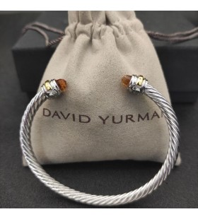 David Yurman Women's Classic Cable Cuff Bracelet Sterling Silver with 14K Yellow Gold and Champagne Diamonds 5mm