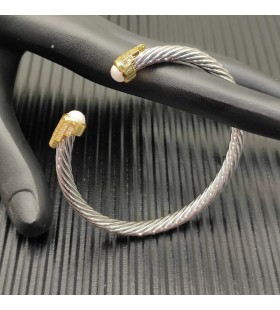 David Yurman Women's Classic Cable Cuff Bracelet Sterling Silver with 18K Yellow Gold And Pearl 5mm
