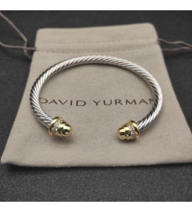 David Yurman Women's Classic Cable Cuff Bracelet Sterling Silver with 18K Yellow Gold Gold Domes and Diamonds 5mm