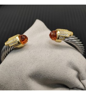 David Yurman Women's Classic Cable Cuff Bracelet Sterling Silver with 18K Yellow Gold With Champagne Diamonds 7mm