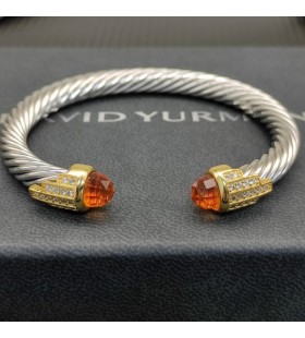 David Yurman Women's Classic Cable Cuff Bracelet Sterling Silver with 18K Yellow Gold With Champagne Diamonds 7mm