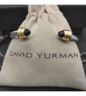 David Yurman Women's Classic Cable Cuff Bracelet Sterling Silver with 18K Yellow Gold and Black Onyx 5mm