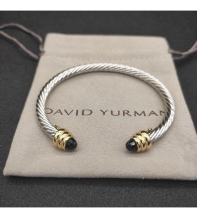David Yurman Women's Classic Cable Cuff Bracelet Sterling Silver with 18K Yellow Gold and Black Onyx 5mm