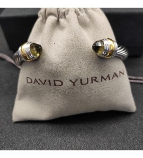 David Yurman Women's Classic Cable Cuff Bracelet Sterling Silver with 18K Yellow Gold and Brown Diamonds 7mm