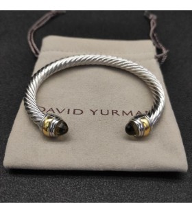 David Yurman Women's Classic Cable Cuff Bracelet Sterling Silver with 18K Yellow Gold and Brown Diamonds 7mm
