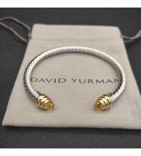 David Yurman Women's Classic Cable Cuff Bracelet Sterling Silver with 18K Yellow Gold and Citrine 5mm