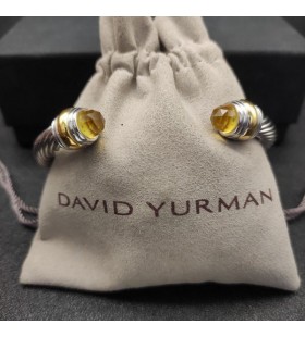 David Yurman Women's Classic Cable Cuff Bracelet Sterling Silver with 18K Yellow Gold and Citrine 7mm