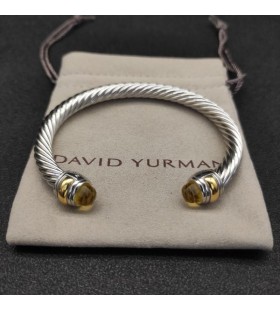 David Yurman Women's Classic Cable Cuff Bracelet Sterling Silver with 18K Yellow Gold and Citrine 7mm