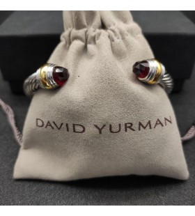 David Yurman Women's Classic Cable Cuff Bracelet Sterling Silver with 18K Yellow Gold and Garnet 7mm