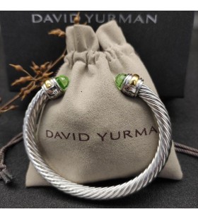 David Yurman Women's Classic Cable Cuff Bracelet Sterling Silver with 18K Yellow Gold and Peridot 7mm