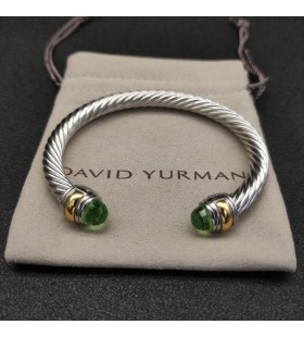 David Yurman Women's Classic Cable Cuff Bracelet Sterling Silver with 18K Yellow Gold and Peridot 7mm