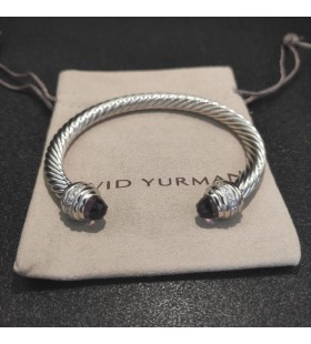 David Yurman Women's Classic Cable Cuff Bracelet Sterling Silver with Amethyst and Diamonds 7mm