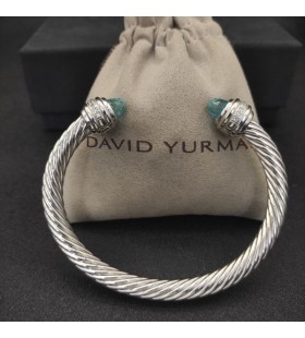 David Yurman Women's Classic Cable Cuff Bracelet Sterling Silver with Blue Topaz and Diamonds 7mm