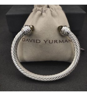 David Yurman Women's Classic Cable Cuff Bracelet Sterling Silver with Brown Diamonds 7mm