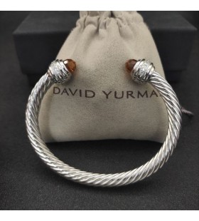 David Yurman Women's Classic Cable Cuff Bracelet Sterling Silver with Champagne Diamonds 7mm