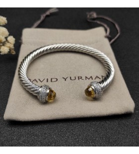 David Yurman Women's Classic Cable Cuff Bracelet Sterling Silver with Citrine and Pavé Diamonds 7mm