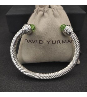 David Yurman Women's Classic Cable Cuff Bracelet Sterling Silver with Peridot and Diamonds 7mm