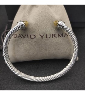 David Yurman Women's Classic Cable Cuff Bracelet Sterling Silver with Yellow Diamonds 5mm