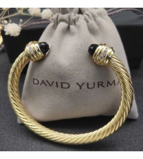 David Yurman Women's Classic Cablespira Cuff Bracelet 18K Yellow Gold with Black Diamonds 7mm