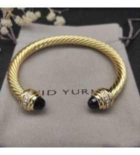 David Yurman Women's Classic Cablespira Cuff Bracelet 18K Yellow Gold with Black Diamonds 7mm