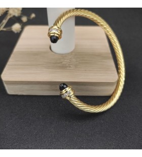 David Yurman Women's Classic Cablespira Cuff Bracelet 18K Yellow Gold with Black Onyx and Diamonds 5mm