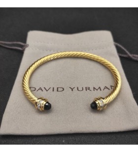 David Yurman Women's Classic Cablespira Cuff Bracelet 18K Yellow Gold with Black Onyx and Diamonds 5mm