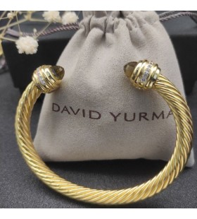 David Yurman Women's Classic Cablespira Cuff Bracelet 18K Yellow Gold with Brown Diamonds 7mm