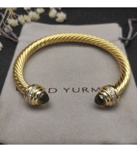 David Yurman Women's Classic Cablespira Cuff Bracelet 18K Yellow Gold with Brown Diamonds 7mm