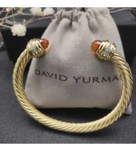 David Yurman Women's Classic Cablespira Cuff Bracelet 18K Yellow Gold with Champagne Diamonds 7mm
