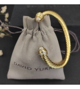 David Yurman Women's Classic Cablespira Cuff Bracelet 18K Yellow Gold with Diamonds 7mm