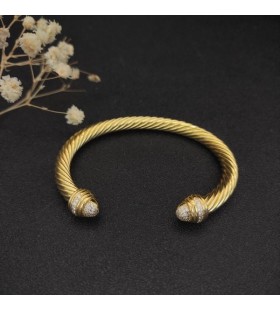David Yurman Women's Classic Cablespira Cuff Bracelet 18K Yellow Gold with Diamonds 7mm