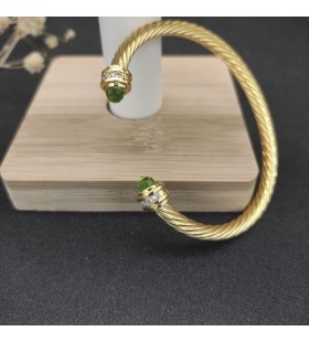 David Yurman Women's Classic Cablespira Cuff Bracelet 18K Yellow Gold with Light Green Diamonds 5mm