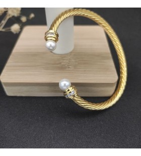 David Yurman Women's Classic Cablespira Cuff Bracelet 18K Yellow Gold with Pearls and Diamonds 5mm