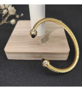 David Yurman Women's Classic Cablespira Cuff Bracelet 18K Yellow Gold with Purple Diamonds 5mm