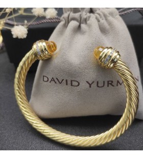 David Yurman Women's Classic Cablespira Cuff Bracelet 18K Yellow Gold with Yellow Diamonds 7mm