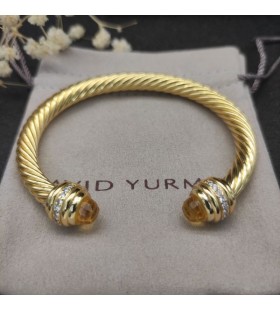 David Yurman Women's Classic Cablespira Cuff Bracelet 18K Yellow Gold with Yellow Diamonds 7mm
