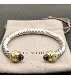 David Yurman Women's Classic Cablespira Cuff Bracelet Sterling Silver with 18K Yellow Gold And Purple Diamonds 7mm