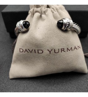David Yurman Women's Classic Cablespira Cuff Bracelet Sterling Silver with Black Diamonds 7mm