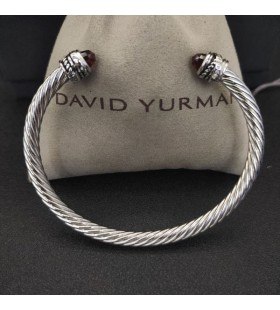 David Yurman Women's Classic Cablespira Cuff Bracelet Sterling Silver with Red Diamonds 5mm