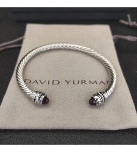 David Yurman Women's Classic Cablespira Cuff Bracelet Sterling Silver with Red Diamonds 5mm