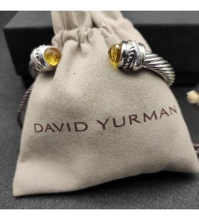 David Yurman Women's Classic Cablespira Cuff Bracelet Sterling Silver with Yellow Diamonds 7mm