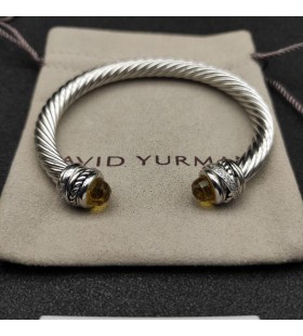 David Yurman Women's Classic Cablespira Cuff Bracelet Sterling Silver with Yellow Diamonds 7mm