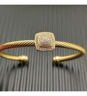 David Yurman Women's Classic Cablespira Station Cuff Bracelet 18K Yellow Gold with Pavé Diamonds 4mm