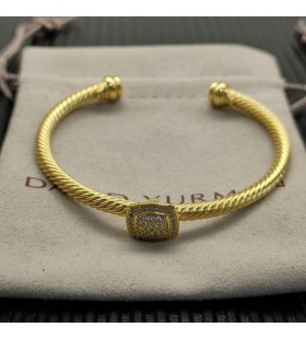 David Yurman Women's Classic Cablespira Station Cuff Bracelet 18K Yellow Gold with Pavé Diamonds 4mm