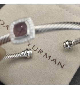 David Yurman Women's Classic Cablespira Station Cuff Bracelet Sterling Silver with Amethyst and Diamonds 4mm