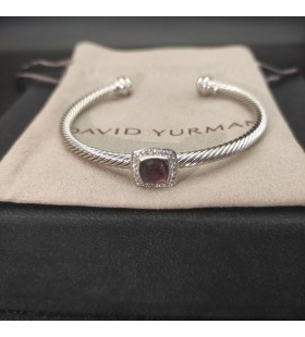 David Yurman Women's Classic Cablespira Station Cuff Bracelet Sterling Silver with Amethyst and Diamonds 4mm