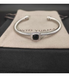 David Yurman Women's Classic Cablespira Station Cuff Bracelet Sterling Silver with Black Onyx and Diamonds 4mm