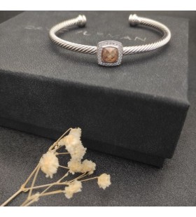 David Yurman Women's Classic Cablespira Station Cuff Bracelet Sterling Silver with Champagne Diamonds 4mm
