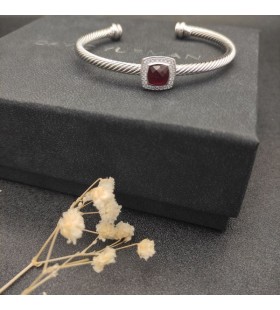David Yurman Women's Classic Cablespira Station Cuff Bracelet Sterling Silver with Garnets and Diamonds 4mm